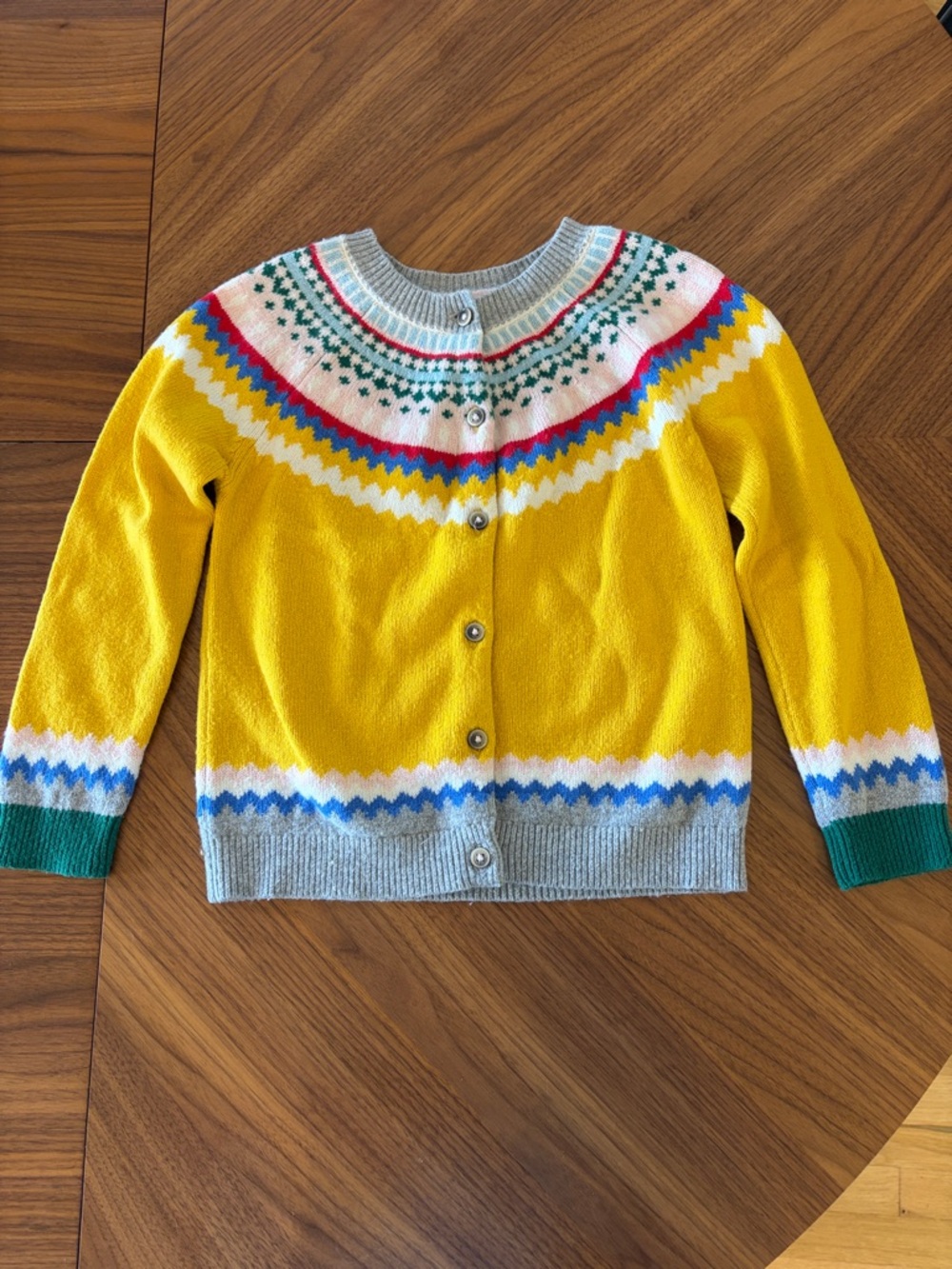 Mini Boden Yellow Fair Isle Button Cardigan 6-7